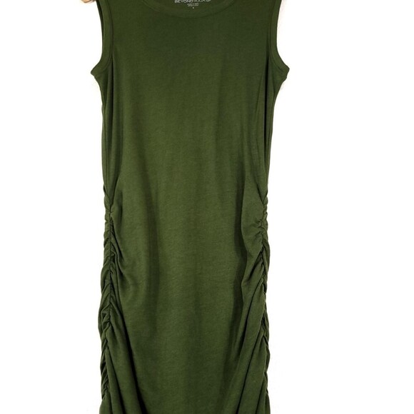 NEW Beyond Yoga Pima Cotton Modal High Seas Ruched Midi Tank Dress Olive Green - Picture 4 of 9